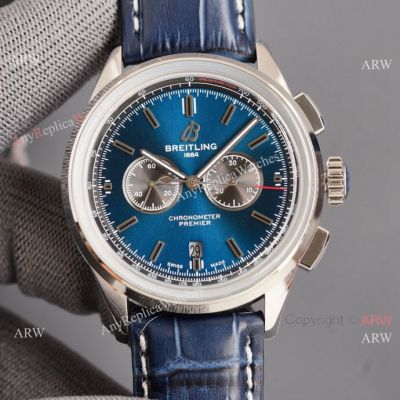 Knockoff Breitling Premier Blue 42MM Blue Leather Strap Watch